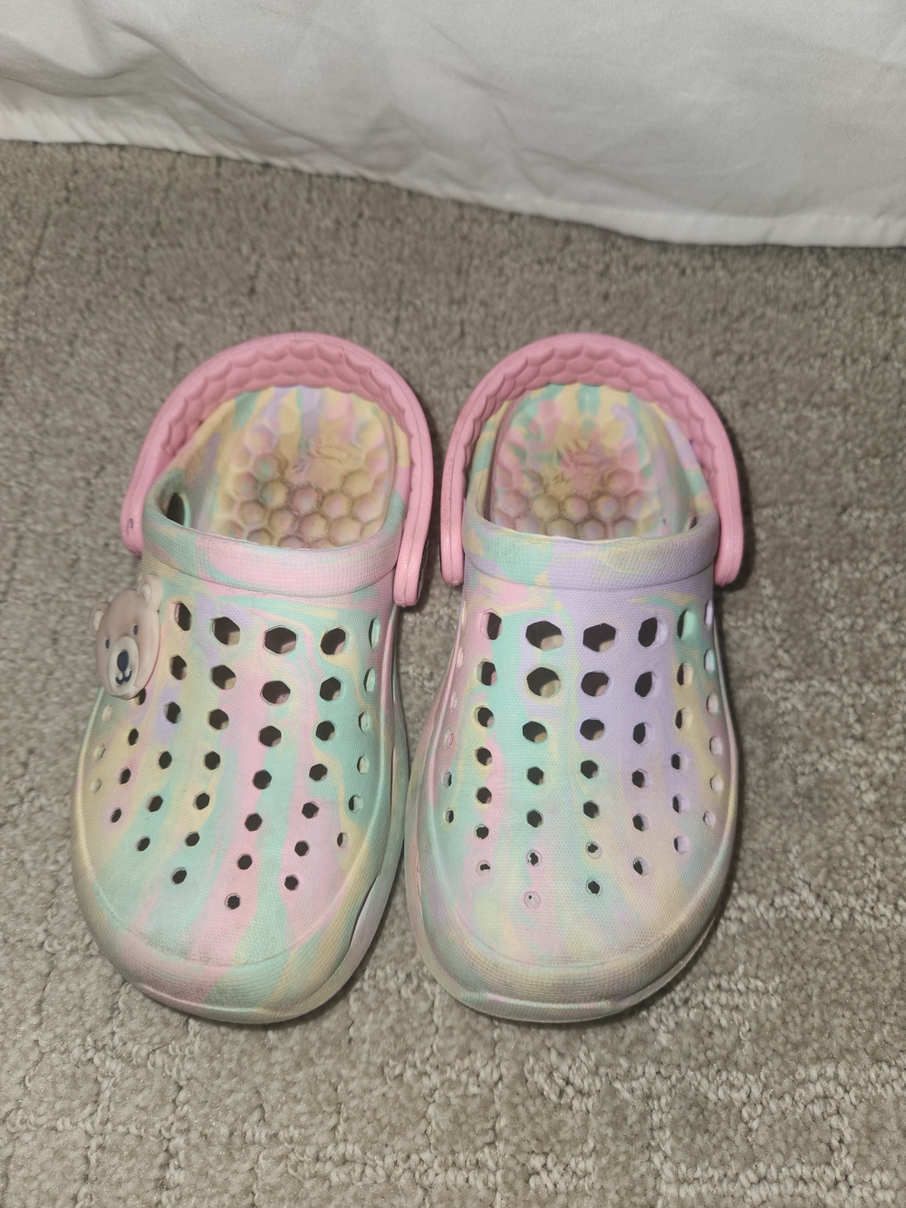 Kids Pastel Tie-Dye Slip-On Sandals with Heel Strap - Pink, Mint & Yellow